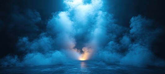 Obraz premium Empty Dark Stage with Spotlight Fog Smoke and Neon Light for Theatrical Events and Nightlife