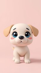 Naklejka premium Adorable 3D Render of a Playful Puppy with Large Eyes Against a Pastel Pink Background