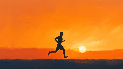 Health Cardio Exercise Programs Silhouette of a runner sprinting towards the horizon on a sandy beach at sunset