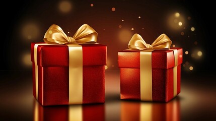 Christmas Gift Boxes with Red Ribbons and Bows 