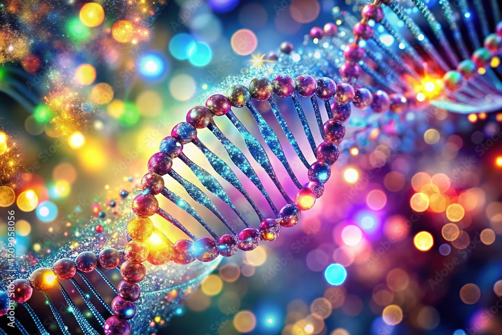 Poster abstract dna helix: vibrant colorful genetic structure with sparkling bokeh