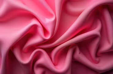 Obraz premium Close-up view of pink fabric folds. Soft pleats, waves show fabric texture. Elegant material. Luxurious pink fuchsia shades. Perfect for fashion design textile background. High-quality shot captures
