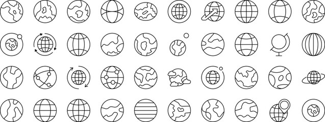 Bundle of Globe and Planet Related Line Icons. Outline Signs for Graphic and Web Design, Apps, Adverts, Various Cards