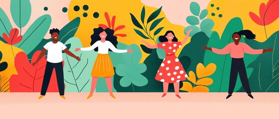 Health Clinics Medicine Selfcare A group of diverse people laugh and exercise together in a bright