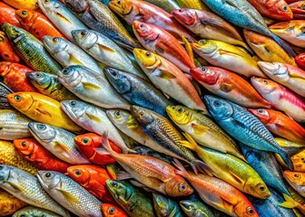 Fototapeta premium Aerial Close-Up: Stacked Fish at a Bustling Market