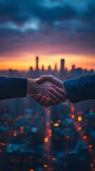 Sunrise Handshake: Cityscape Deal, New Dawn