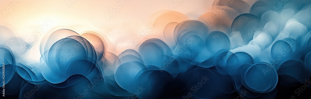 Poster abstract circles layered design with teal and white background in modern geometric style