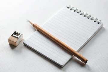 Naklejka premium Blank Notepad, Pencil & Sharpener: Minimalist Office Stationery Mockup