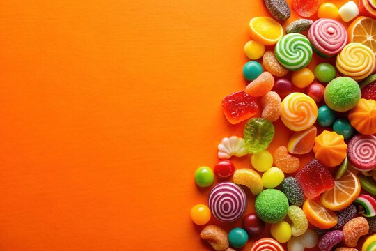 Colorful Yupi Candies on Orange Background - Sweet Treats Stock Photo