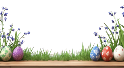 PNG Colorful Easter eggs on a wooden table colorful easter design.