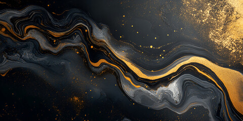Abstract Swirls of Gold and Black: A mesmerizing abstract art piece featuring swirling black and gold hues that evoke feelings of luxury and elegance.