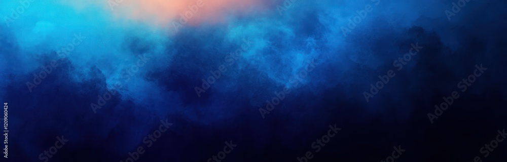 Poster abstract gradient background in navy blue and turquoise with soft brush strokes and diffused light