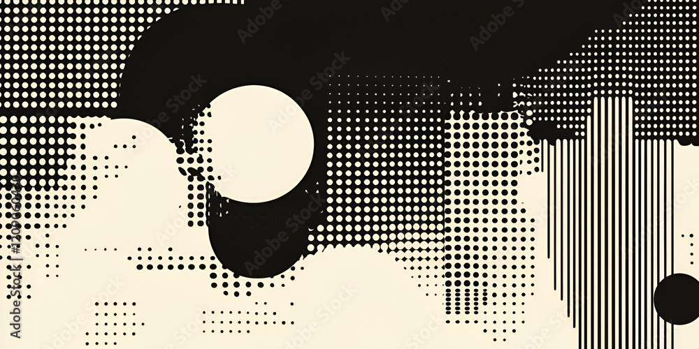 Poster abstract monochrome composition: a captivating interplay of black and off-white forms, textured with