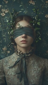 Blindfolded Beauty: A Dreamlike Portrait in Vintage Style