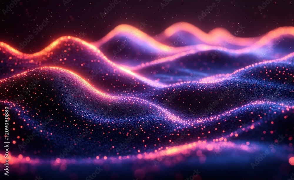 Poster waves of data flow in cyberspace illuminated by neon lights