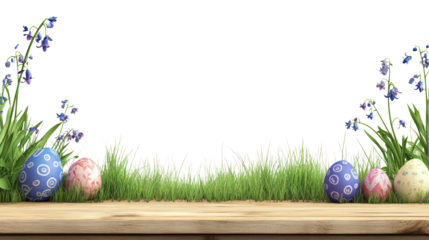 PNG Colorful Easter eggs on a wooden table grass background colorful.