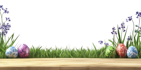 PNG Colorful Easter eggs on a wooden table grass colorful easter.