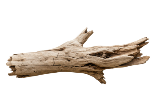 Dried bare tree branch with intricate details isolated on white background