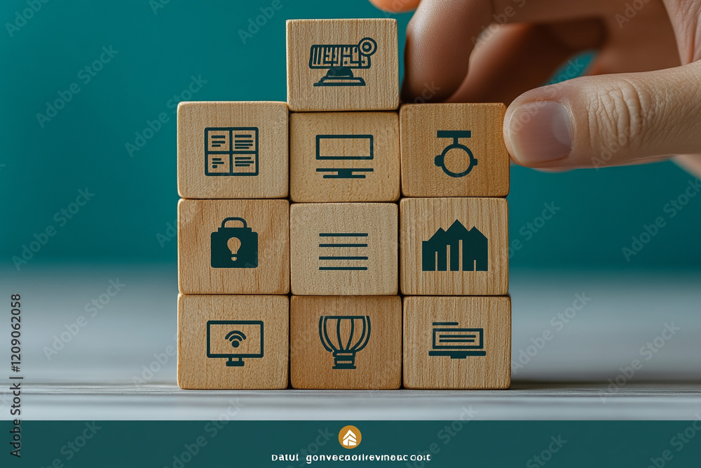 Poster ai generate business insights creative block stacking concept in a modern office environment