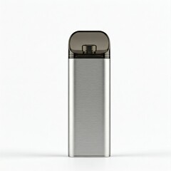 silver brushed metal electronic cigarette vape device mockup on white background
