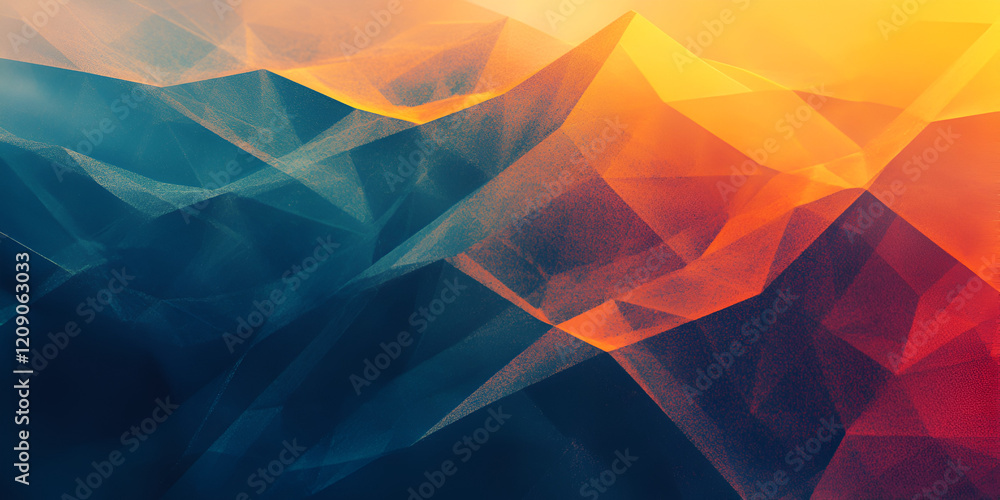Poster abstract low poly landscape: a mesmerizing abstract image showcasing a vibrant low-poly landscape, b