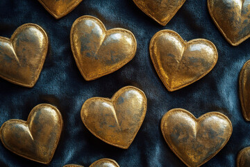 Obraz premium Intertwined golden heart shapes on a velvet backdrop