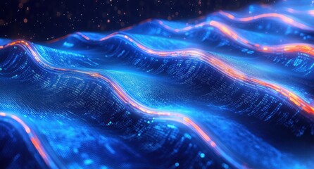 Digital Waves Flowing Data Cyber Landscape Abstract Visualization