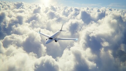 Obraz premium Above the Clouds: A Private Jet Soaring Through a Sea of White