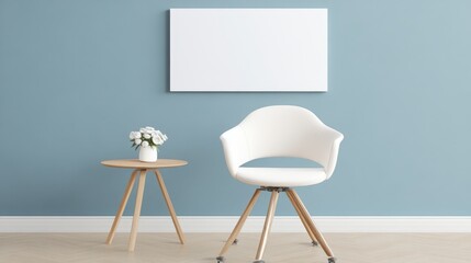A minimalist room features a white chair beside a simple table, creating a clean and modern aesthetic ideal for relaxation or work.