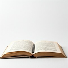 Obraz premium open vintage book with pen on white background isolated studio shot