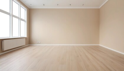 Fototapeta premium Empty Room with Beige Walls and Light Wood Floor