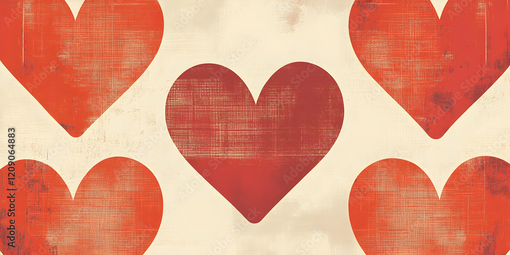 Poster vintage heart pattern: a charming vintage-inspired pattern featuring distressed red hearts on a warm