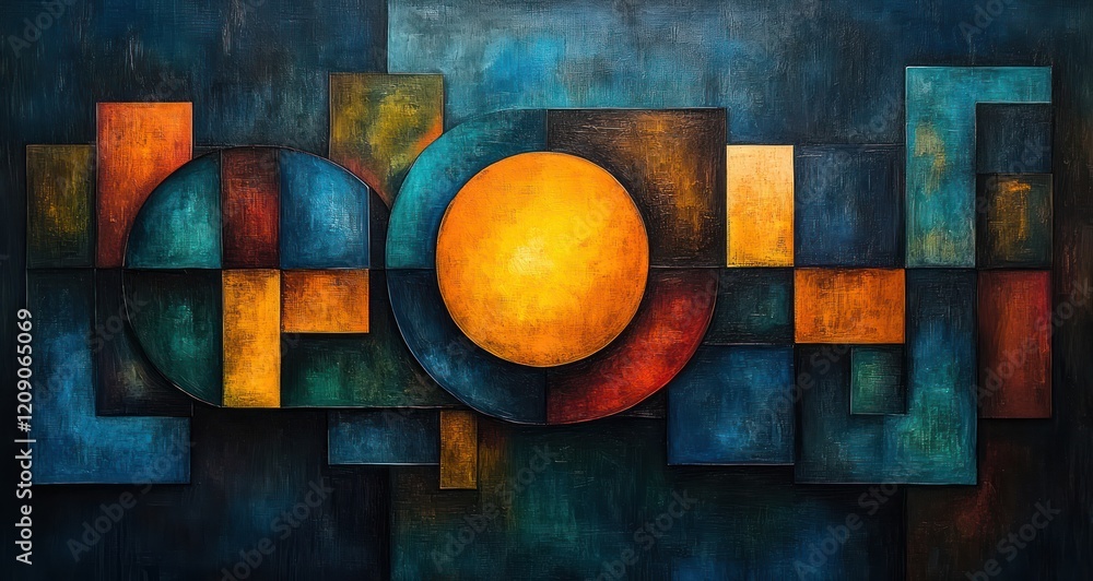 Poster abstract background design with colorful circles squares and geometric shapes in blue yellow green o