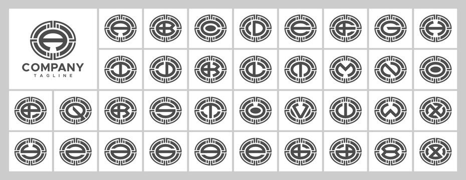 Abstract oval initial letter A to Z logo bundle