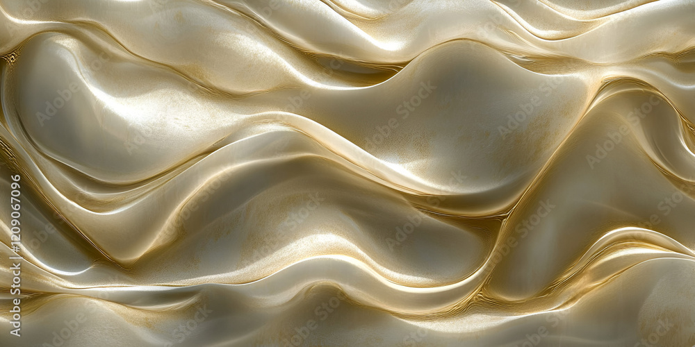 Poster liquid gold: abstract waves of shimmering, pearlescent liquid create a luxurious and elegant texture