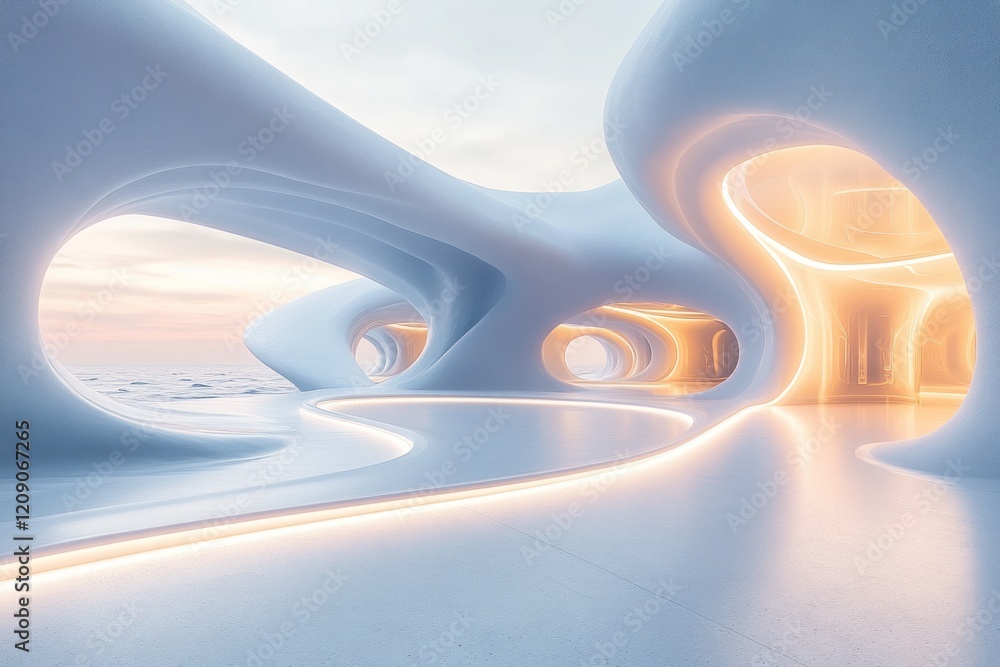 Aufkleber futuristic abstract composition soft curves minimalist design