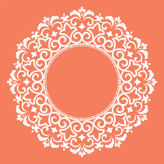 Decorative frame Elegant vector element for design in Eastern style, place for text. Floral pink and white border. Lace illustration for invitations and greeting cards