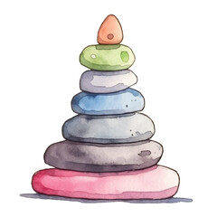 watercolors A peaceful zen stone stack isolated illustration