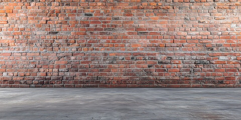 Ein leerer Loft-Raum mit einer Backsteinmauer bietet eine minimalistische und industrielle Kulisse und reichlich Platz für kreative und generative Designkonzepte. Hintergrund Fotostudio