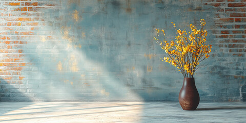 Ein leerer Loft-Raum mit einer Backsteinmauer bietet eine minimalistische und industrielle Kulisse und reichlich Platz f&uuml;r kreative und generative Designkonzepte. Hintergrund Fotostudio