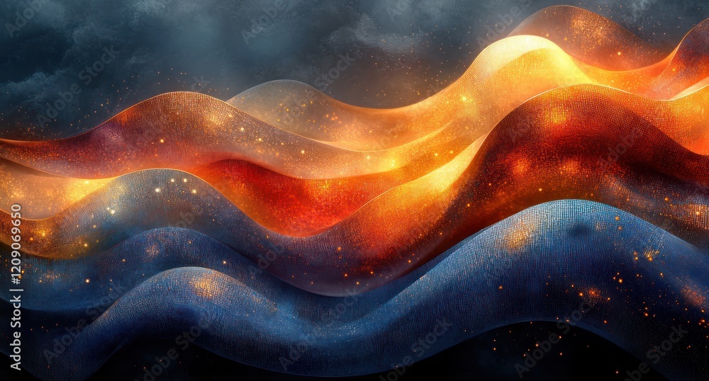 Poster digital waves flowing data stream abstract art cyberspace technology concept
