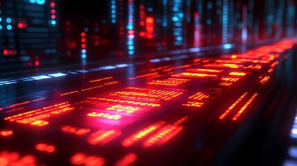 Futuristic data stream flowing through digital corridor.