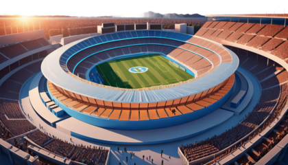 illustration blue stadium sky sunset 3d people render fans fun gate natural green illuminated sunrise tinsel dramatic field success cup night match grass celebration light spotlight full event goal