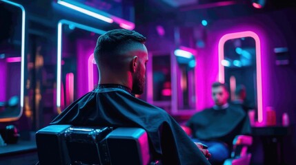 Neon Barbershop: A Stylish Gent's Haircut Under Vivid Lights