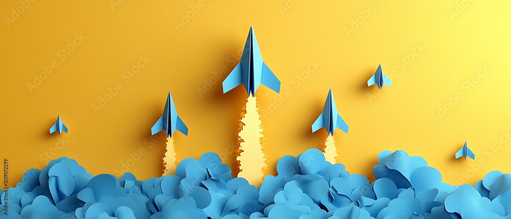 Poster ai generate rocket launch event creative space digital art vibrant background upward perspective inn