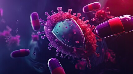 A creative ad with a shield graphic symbolizing protection from illness near immune supplements