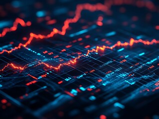 Abstract digital stock market graph showing red decline.