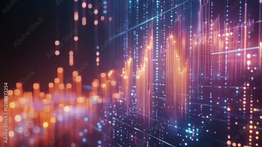 Aufkleber A D bar chart with metallic, gradient bars rising from a financial graph, showing growth and progress, with a modern digital interface in the background