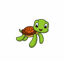 Cute sea turtle baby cartoon isolated on white background