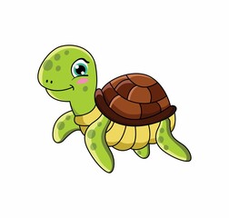 Cute sea turtle cartoon isolated on white backgroundd.